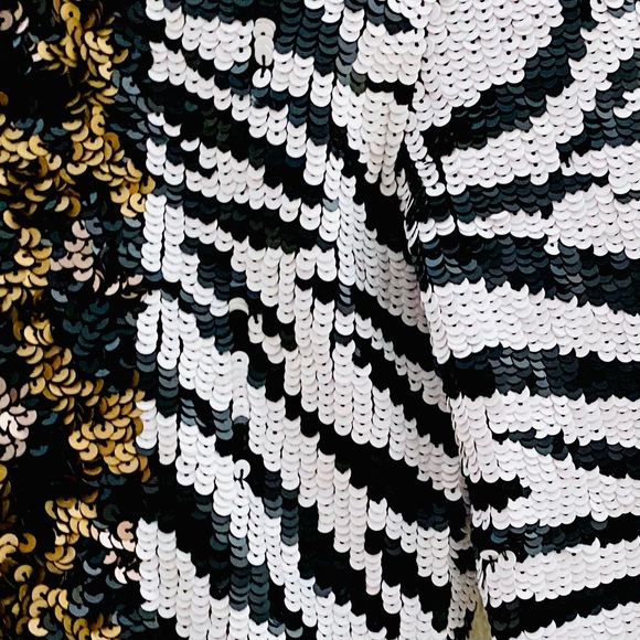 NWT: ALICE + OLIVIA | Jae Sequin Patchwork Sheath Dress - Picture 13 of 13